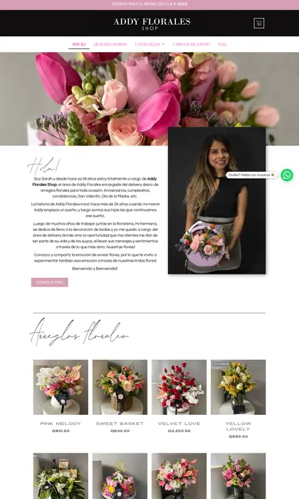 Página web diseñada por Blue Ark Solutions para Addy Florales, floristería en Guatemala