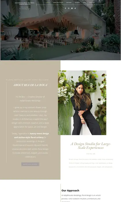 Página web diseñada por Blue Ark Solutions para Addy Florales Weddings, decoración floral para bodas en Guatemala