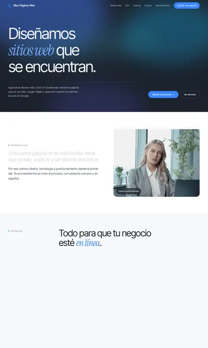 Página web diseñada por Blue Ark Solutions para Blue Páginas Web, diseño web y SEO en Guatemala