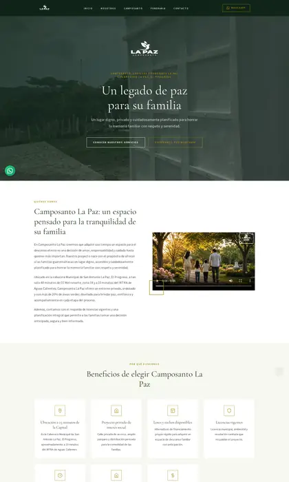 Página web diseñada por Blue Ark Solutions para Camposanto La Paz, camposanto en Guatemala