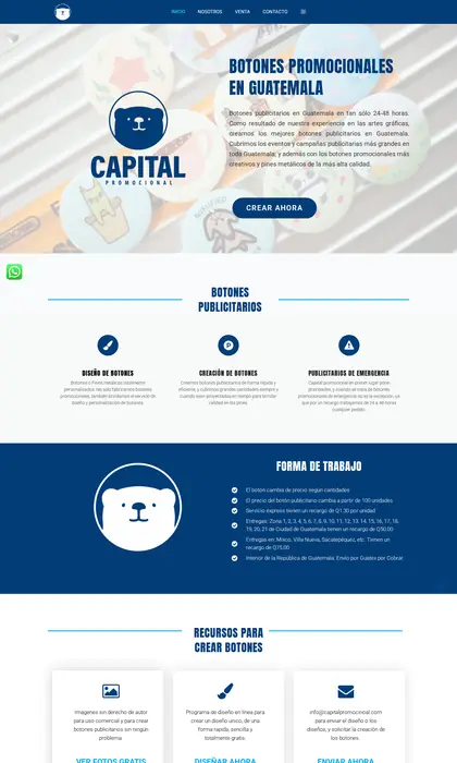 Página web diseñada por Blue Ark Solutions para Capital Promocional, botones publicitarios en Guatemala