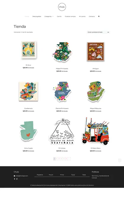 Página web diseñada por Blue Ark Solutions para CHULA, tienda en línea en Guatemala