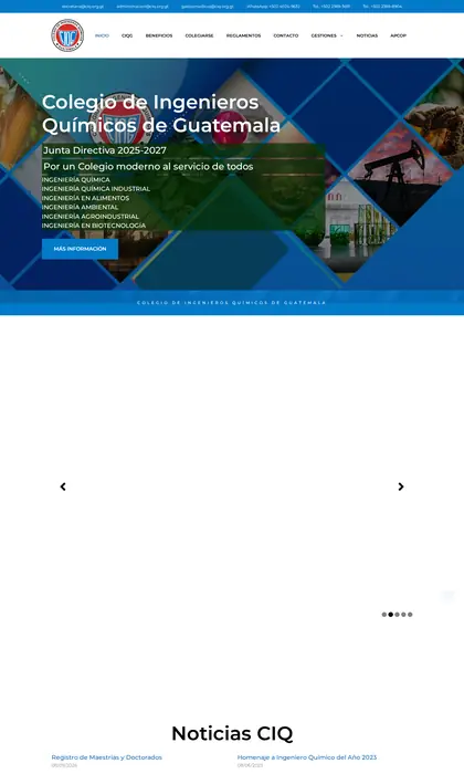 Página web diseñada por Blue Ark Solutions para CIQ, Colegio de Ingenieros Químicos de Guatemala