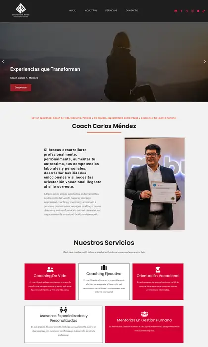 Página web diseñada por Blue Ark Solutions para Coach Carlos Méndez, coaching personal