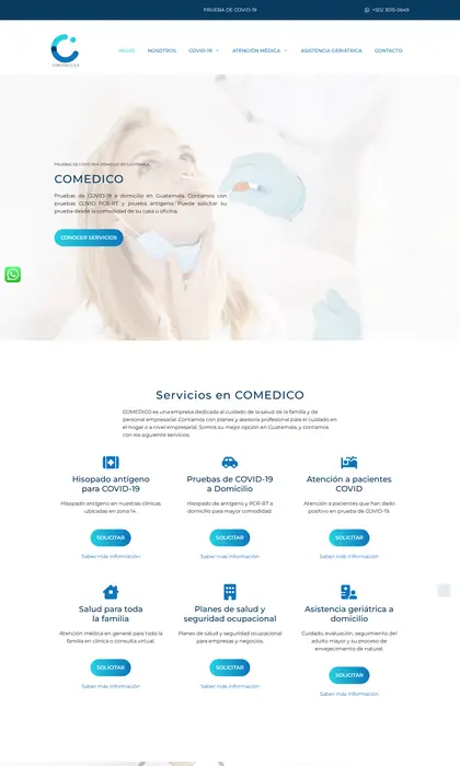 Página web diseñada por Blue Ark Solutions para Comedico, pruebas médicas a domicilio en Guatemala
