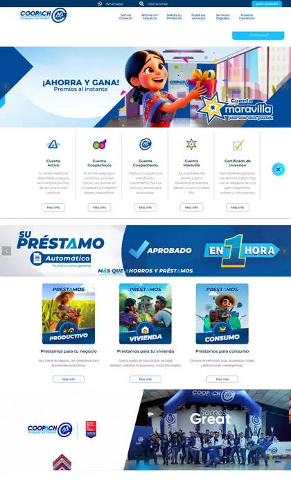 Página web diseñada por Blue Ark Solutions para Cooperativa Coopach, cooperativa de ahorro y crédito en Guatemala