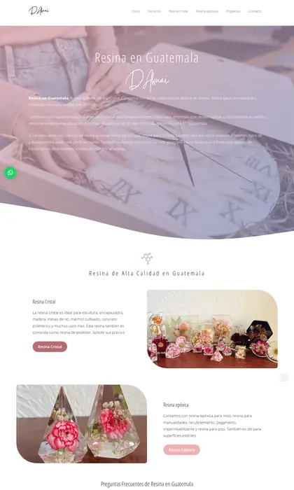 Página web diseñada por Blue Ark Solutions para Deakuai, resina y capacitaciones en Guatemala
