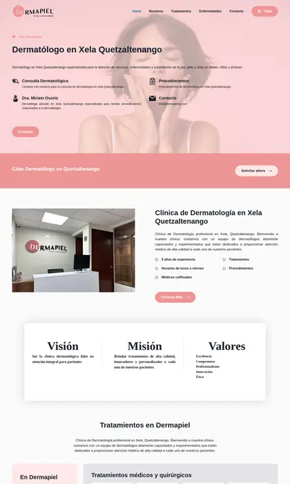 Página web diseñada por Blue Ark Solutions para Dermapiel, dermatólogo en Quetzaltenango