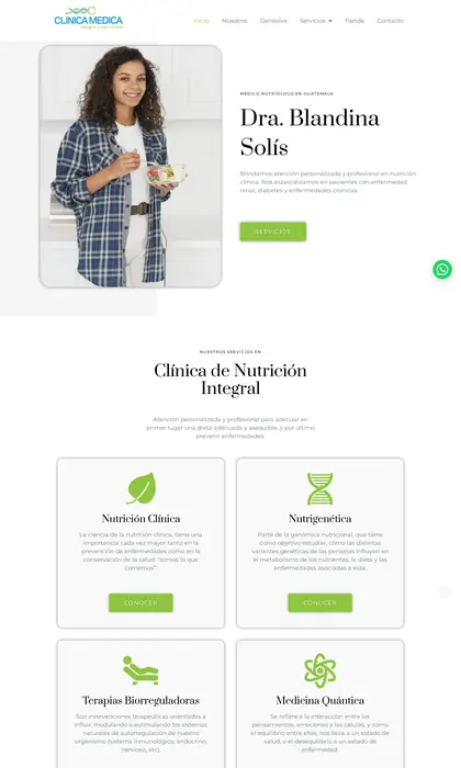 Página web diseñada por Blue Ark Solutions para Dra. Blandina Nutrióloga, clínica de nutrición en Guatemala