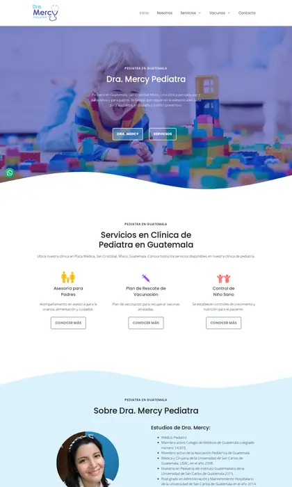 Página web diseñada por Blue Ark Solutions para Dra. Mercy Pediatra, pediatra en Guatemala