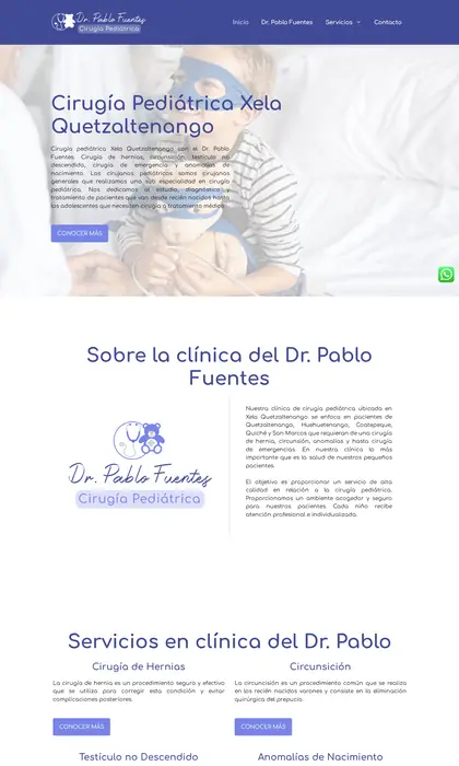Página web diseñada por Blue Ark Solutions para Dr. Pablo Fuentes, cirujano pediatra en Quetzaltenango