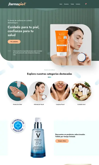 Página web diseñada por Blue Ark Solutions para Farmapiel, cuidado dermatológico en Quetzaltenango