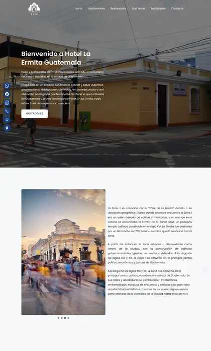 Página web diseñada por Blue Ark Solutions para Hotel La Ermita, hotel en la zona 1 de Guatemala