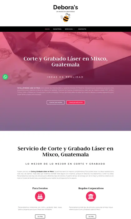 Página web diseñada por Blue Ark Solutions para Ideas Debora’s, corte y grabado láser en Mixco