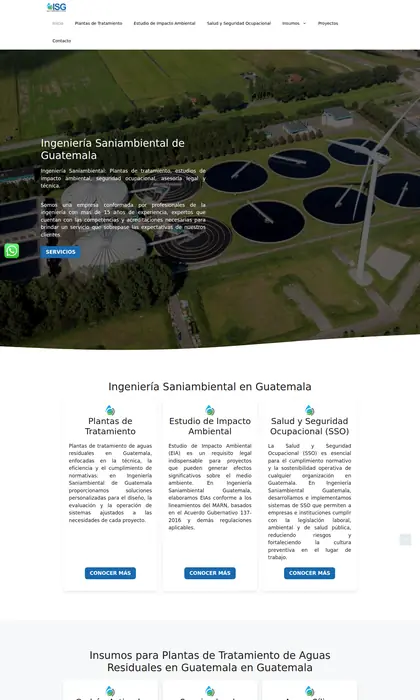Página web diseñada por Blue Ark Solutions para ISG, ingeniería saniambiental en Guatemala