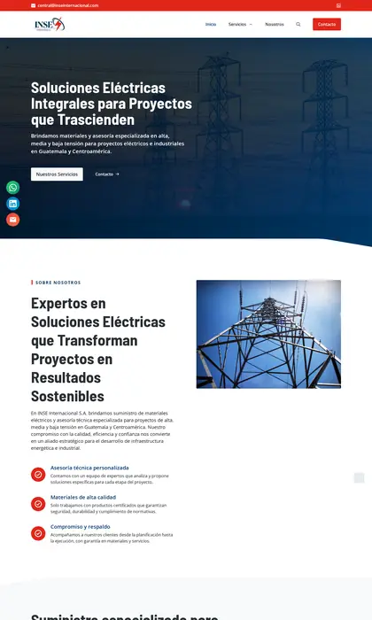 Página web diseñada por Blue Ark Solutions para INSE Internacional, materiales eléctricos de media y alta tensión