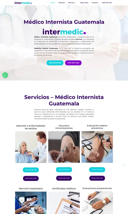 Página web diseñada por Blue Ark Solutions para InterMedic, médico internista en Guatemala