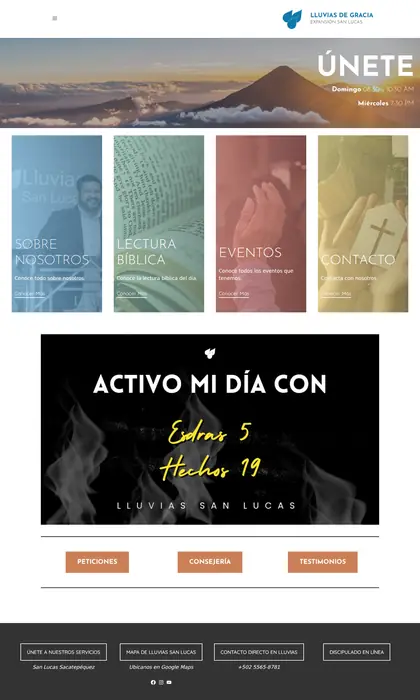Página web diseñada por Blue Ark Solutions para Iglesia Lluvias San Lucas, iglesia en San Lucas Sacatepéquez