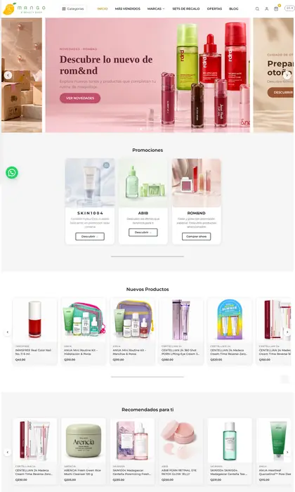 Página web diseñada por Blue Ark Solutions para Mango K-Beauty Shop, tienda de cosmética coreana en Guatemala