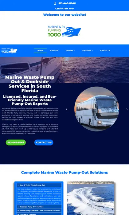 Página web diseñada por Blue Ark Solutions para M&R Pumping To Go, servicio de bombeo en EE. UU.