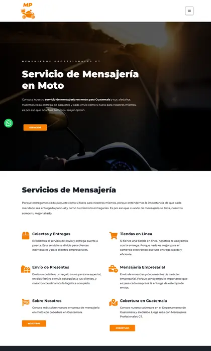 Página web diseñada por Blue Ark Solutions para Mensajeros Profesionales, servicio de mensajería en Guatemala