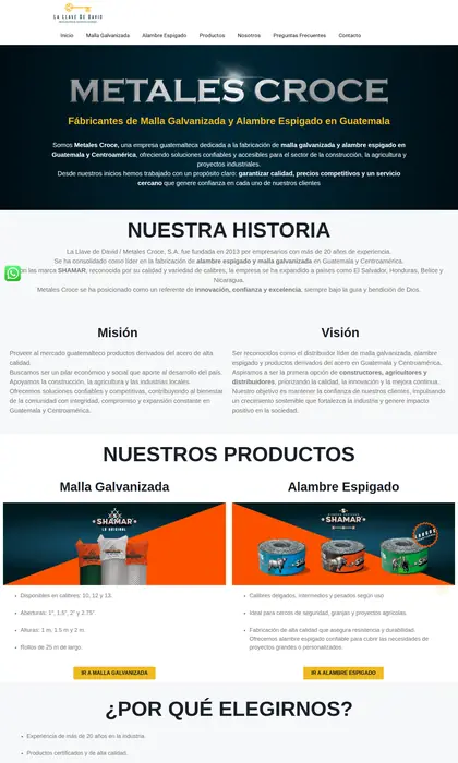 Página web diseñada por Blue Ark Solutions para Metales Croce Guatemala, malla galvanizada y alambre en Guatemala