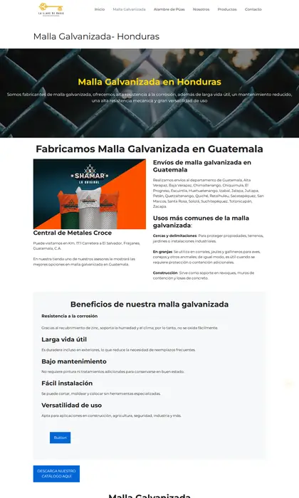 Página web diseñada por Blue Ark Solutions para Metales Croce Honduras, malla galvanizada en Honduras
