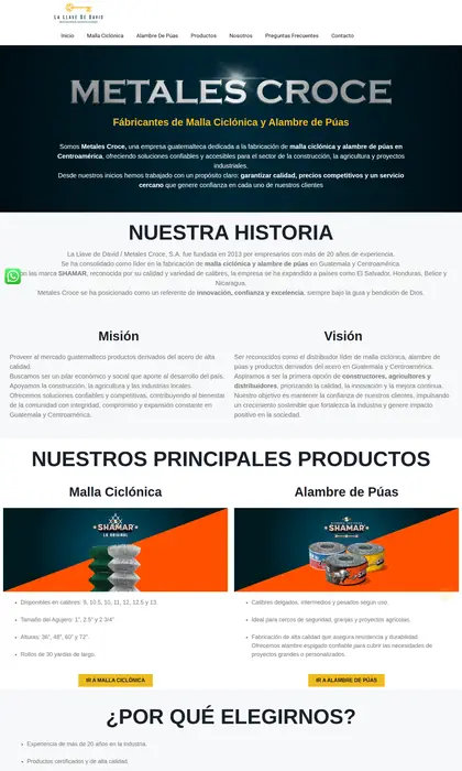 Página web diseñada por Blue Ark Solutions para Metales Croce El Salvador, malla ciclónica en El Salvador