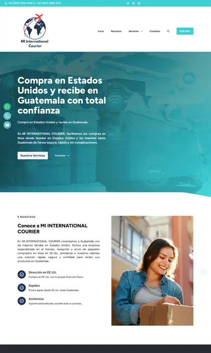 Página web diseñada por Blue Ark Solutions para MI International Courier, courier de Estados Unidos a Guatemala