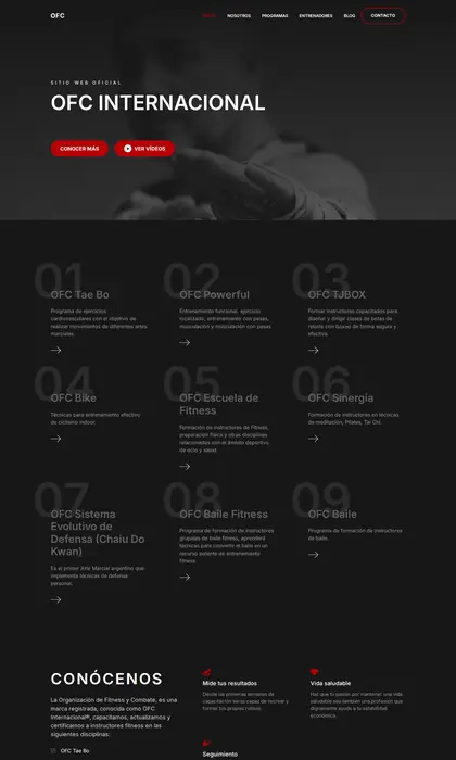 Página web diseñada por Blue Ark Solutions para OFC Internacional, certificaciones para instructores de fitness