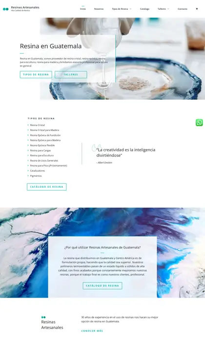Página web diseñada por Blue Ark Solutions para Resinas Artesanales, venta de resina y capacitación en Guatemala