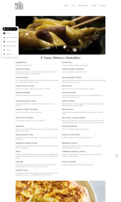 Página web diseñada por Blue Ark Solutions para El Rincón de Alex, restaurante en la zona 10 de Guatemala