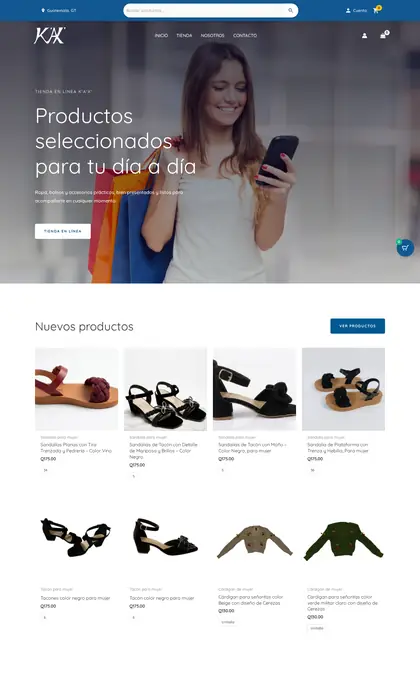 Página web diseñada por Blue Ark Solutions para K’A’X San Juan, tienda en línea de ropa y accesorios