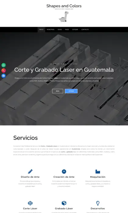 Página web diseñada por Blue Ark Solutions para Shapes and Colors, corte y grabado láser en Guatemala