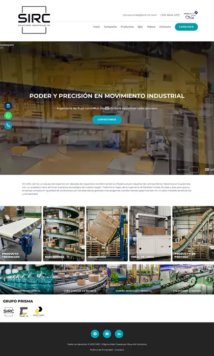 Página web diseñada por Blue Ark Solutions para SIRC, transportadores industriales en Guatemala