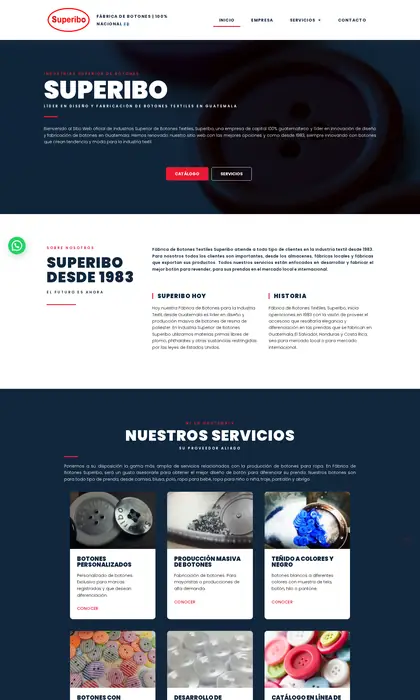 Página web diseñada por Blue Ark Solutions para Superibo, fábrica de botones textiles en Guatemala