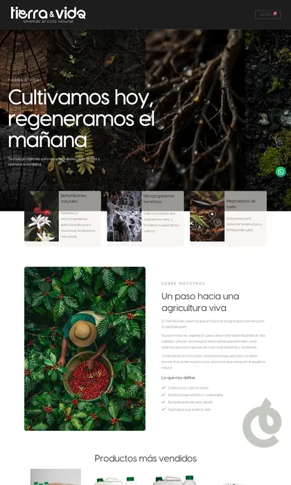 Página web diseñada por Blue Ark Solutions para Tierra y Vida, biofertilizantes en Guatemala