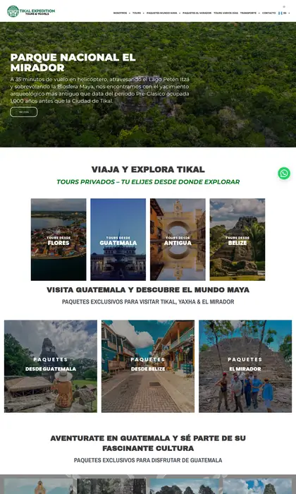 Página web diseñada por Blue Ark Solutions para Tikal Expedition, tours y viajes en Guatemala