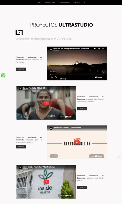Página web diseñada por Blue Ark Solutions para ULTRA Studio, producción audiovisual en Guatemala