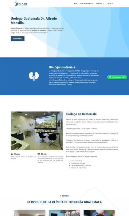Página web diseñada por Blue Ark Solutions para Urología Dr. Mansilla, clínica de urología en Guatemala