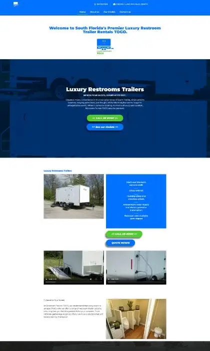 Página web para Luxury Restrooms To Go!, renta de baños móviles de lujo