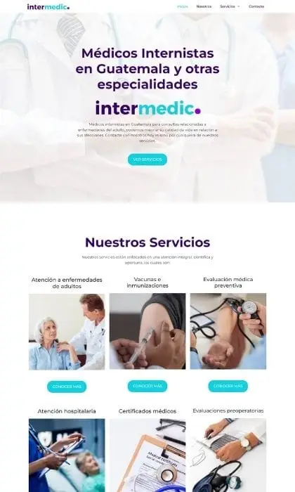 Página web para Intermedic, servicios médicos en Guatemala
