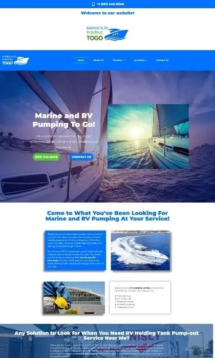 Página web para Marine & RV Pumping To Go, servicio de bombeo en EE. UU.