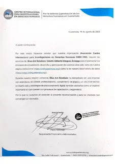 Carta de recomendación firmada de Centro Internacional para Investigaciones en Derechos Humanos (CIIDH)